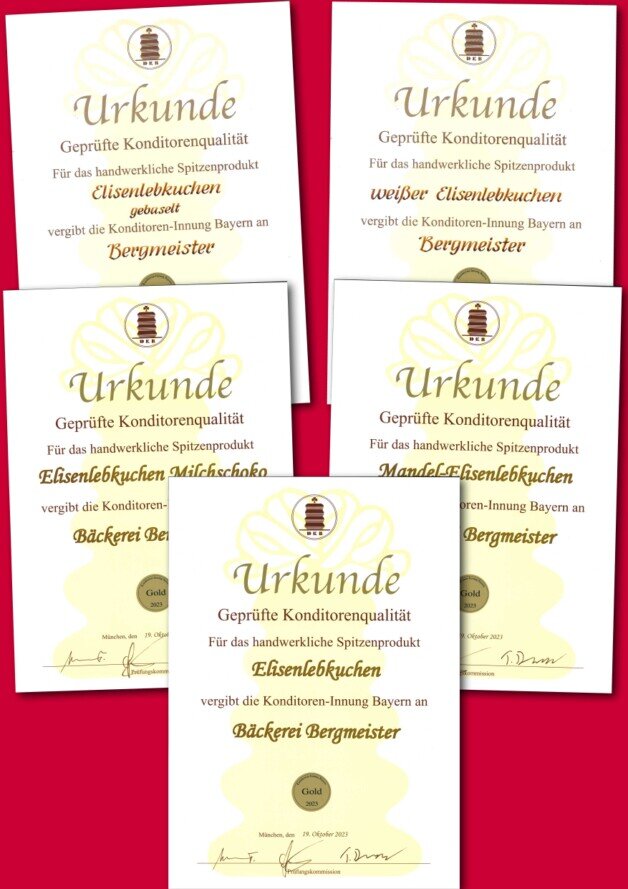 5 mal GOLD für unsere Elisenlebkuchen Konditoreninnung zeichnet BERGMEISTER Elisenlebkuchen aus