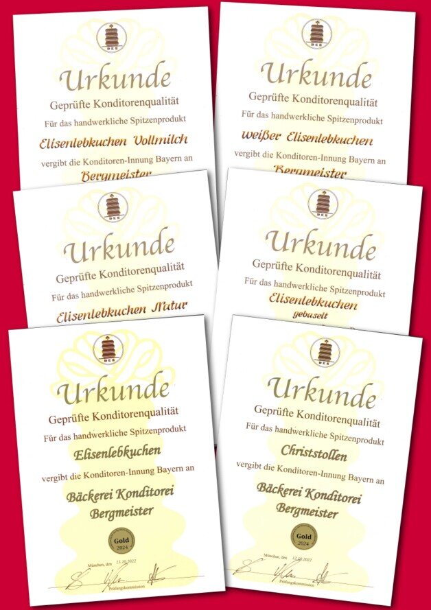 6 mal GOLD für unsere Elisenlebkuchen Konditoreninnung zeichnet BERGMEISTER Elisenlebkuchen aus
